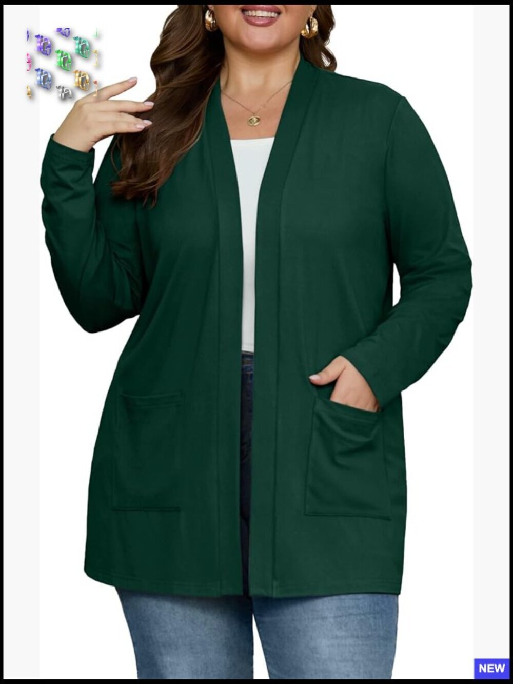 Lightweight Cardigan with Pockets Open Front Loose Fit Plus Size Casual